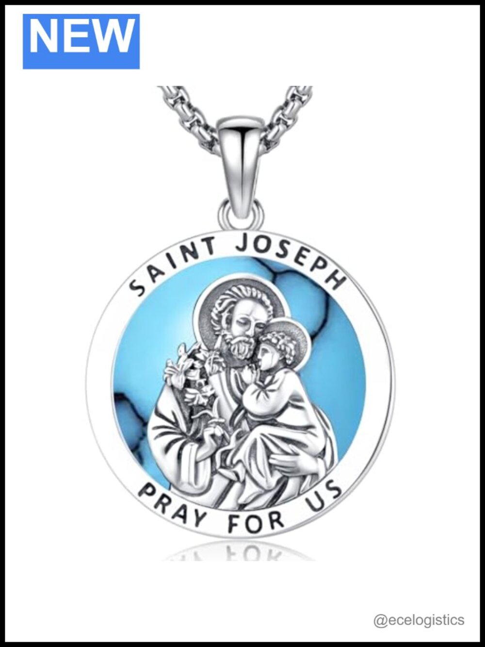 925 Sterling Silver St Joseph Medal Necklace 22in Unisex Protection Pendant